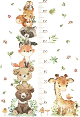 Produktbild von Lustige Tier Höhenmesser Wandsticker für Kinderzimmer, 1 Set