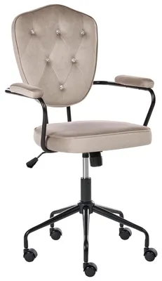 Obrázek produktu pro BELIANI Otočná kancelářská židle taupe sametová prošívané opěradlo s krystaly nastavitelná výška glamour styl domácí kancelář