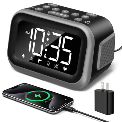 Digitalwecker 115 dB, Doppelalarm, 6 Wecktöne, USB-Ladefunktion, Netzbetrieb