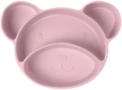 Produktbild von Baby Teller, Baby Tischset, Silikon Babygeschirr Rutschfest mit Saugnäpfen, BPA-Freie, Kann in der Spülmaschine und Mikrowellem, Kinderteller für Kleinkinder und Kinder-Rosa Bär
