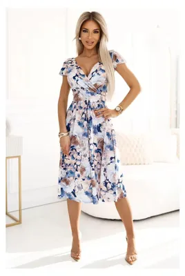 Produktbild von Kleid NUMOCO MATILDE 425-13 BEIGE UND BLAUE BLUMEN Größe: XL