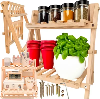 Produktbild von Regalregal zweistöckig klappbar Ständer für Küche Zimmer Garage Holz