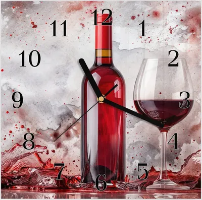 Produktbild von Wanduhr aus Glas mit Motiv Rotwein mit Glas- 30 x 30 cm - inkl. Aufhängesystem