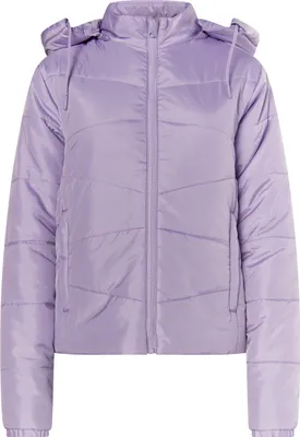 Produktbild von Leichte, glänzende Damen Übergangsjacke XS in Lila mit abnehmbarer Kapuze, dünn gefüttert