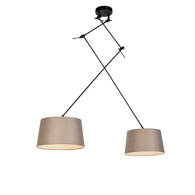 Produktbild von QAZQA - Landhaus I Vintage I Rustikal Hängelampe I Pendellampe I Pendelleuchte mit Leinenschirmen taupe 35 cm - Blitz II schwarzI 2-flammig I Wohnzimmer I Schlafzimmer - Leinen Zylinder I Länglich I R