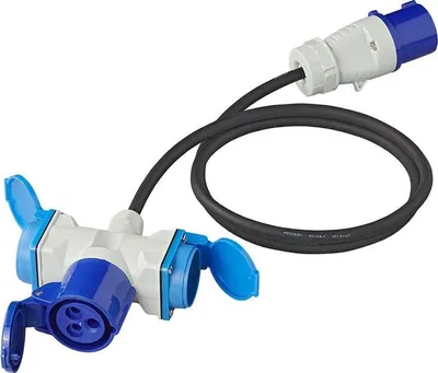 Productafbeelding van Adapterkabel 150 cm, van CEE-stekker naar 2x Schuko-stekker + 1x CEE-stopcontact