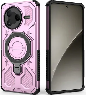 Obrázek produktu pro Odolný kryt na mobil pro Xiaomi Poco F7 Pro/Redmi K80, robustní pouzdro s prstenovým stojánkem, magnetický držák a stojánkem Růžový