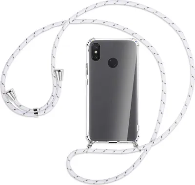 Produktbild von Handykette Backcover-Schutzhülle mit Band (Metall silberfarben) für Xiaomi Mi Max 3 - weiß/grau