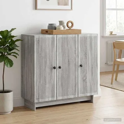Image de vidaXL Meuble de rangement latéral, Sonoma-gris, 89 x 34,5 x 80 cm, fabriqué en panneaux de particules