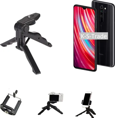 Produktbild von K-S-Trade Stativ Tisch-Ständer Dreibein Handy-Stativ Ständer kompatibel mit Xiaomi Note 8 Pro Mini-Stativ Smartphone Tripod Handy-Stativ aus Plastik
