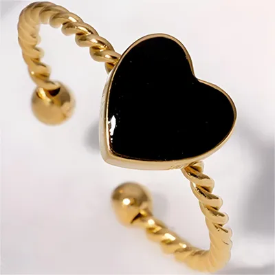 Image de Bague FL-39048 - Élégance Or et Noir Ajustable KP39048