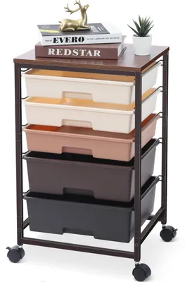 Immagine prodotto di Carrello con 5 cassetti, colore marrone, dimensioni 39,5 x 32 x 64,7 cm