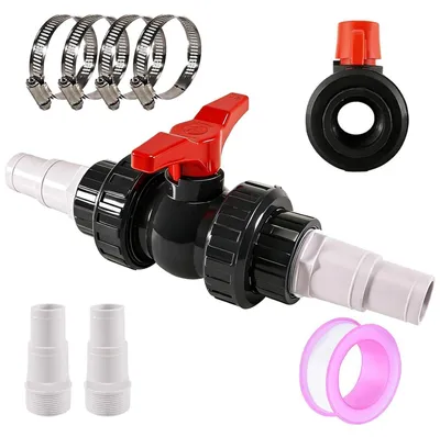 Produktbild von Kugelhahn mit Schlauchverbinder 1,5 Zoll (50 mm) PVC, Absperrhahn Set inkl. 2 Schlauchtüllen 32–38 mm