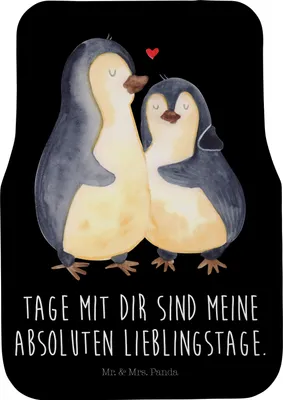 Produktbild von Mr. & Mrs. Panda Automatte Pinguin umarmen - Schwarz - Geschenk, Fußmatte Auto, Fürs, Verlobung, Hochzeitstag, Liebe, Autoteppich, Fahrerseite