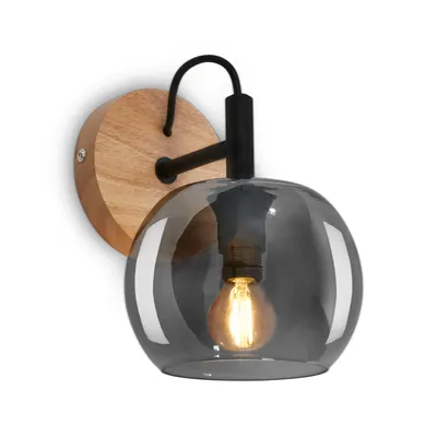 Produktbild von Wandleuchte 1 Flammig Wandlampe E14 Lampe Strahler Rauchglas Holz Schwarz