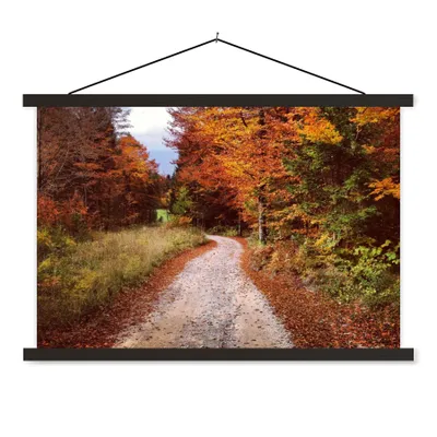 Produktbild von MuchoWow® Textilposter Herbst - Herbstblätter - Weg - Wald 150x100 cm mit schwarzem Rahmen - Schlafzimmer