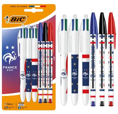 Productafbeelding van BIC 4 kleuren en Cristal "Franse voetbalfederatie - Set van 6 - Navulbaar - Middelste punt (1,0 mm)