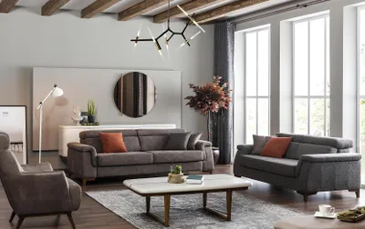 Produktbild von Sofagarnitur 321 Sitzer Stoffsofa Sofa Stoff Sessel Grau Bettfunktion
