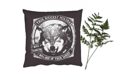 Produktbild von MuchoWow® Zierkissen Sofakissen Wohnzimmer Dekokissen 60x60 cm Wolf - Vintage - Illustration - Sitzfläche - Foto Polster