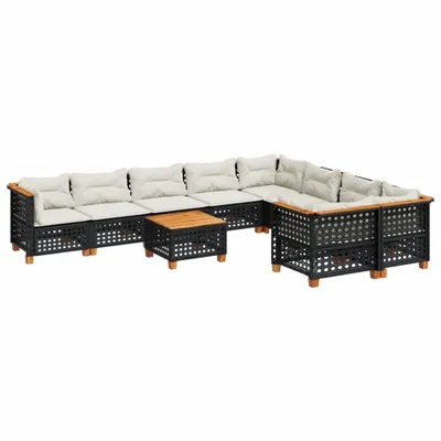Immagine prodotto di vidaXL Set di divani da giardino da 10 pezzi con cuscini in polirattan nero