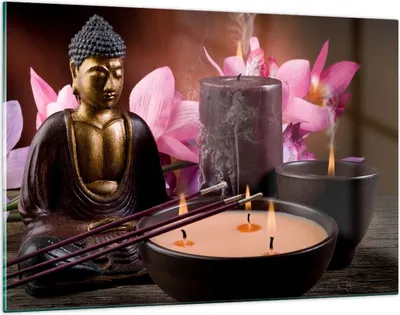Produktbild von Bilder auf glas - Buddha Kerzen Religion - 120x80cm - Glasbilder - Wandbilder - Kunstdruck - zum Aufhängen bereit - Wanddekoration aus Glas - Glas Bilder - Wandbild auf Glas - GAA120x80-2631