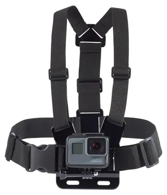 Zdjęcie produktu dla Amazon Basics, regulowany pas piersiowy do mocowania kamer GoPro i innych kamer sportowych, lekki i wygodny, kolor czarny
