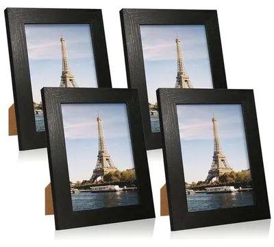 Obrázek produktu pro Ibenzoa® Sada 4 kusů černých rámečků na fotografie o rozměru 10 x 15 cm – dřevěné rámy s rámečkem, vhodné k zavěšení i k postavení, ideální do obývacího pokoje i kanceláře