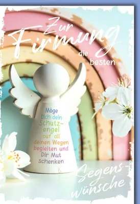 Produktbild von Firmung Grußkarte mit Umschlag Holzengel vor Regenbogen Schutzengel Dich begleiten