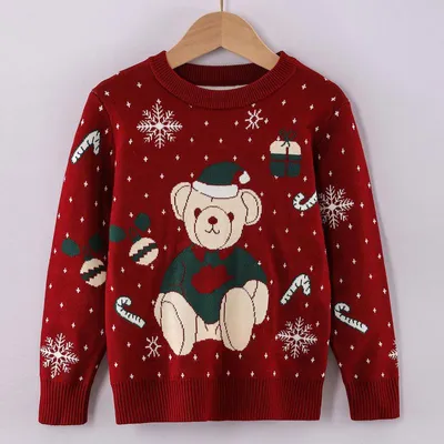 Produktbild von ASKSA Lustige Weihnachtspullover Kinder, Weihnachtspulli Kinder Rundhals, Christmas Sweater mit Rentiermuster Weihnachten Herbst Winter Pullover (B-Rot,Groesse: 130)
