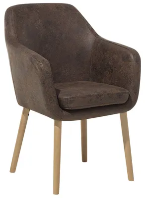 Produktbild von BELIANI Esszimmerstuhl Dunkelbraun Kunstleder mit Hellen Holzbeinen Hohen Armlehnen Retro-Design Wohnzimmer Wohnküche Esszimmer Ausstattung Sitzmöbel