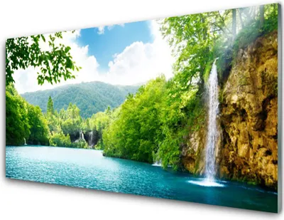 Produktbild von Acrylglasbilder 100x50 Wandbild Druck Wasserfall See Bäume Natur
