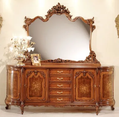 Produktbild von Casa Padrino Luxus Barock Sideboard mit Spiegel Braun - Prunkvoller Massivholz Schrank mit Wandspiegel - Handgefertigte Barock Hotel Möbel - Luxus Qualität -  Italy