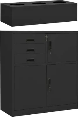 Image de The Living Store Armoire de bureau avec bac à plantes Anthracite 90x40x125 cm Acier