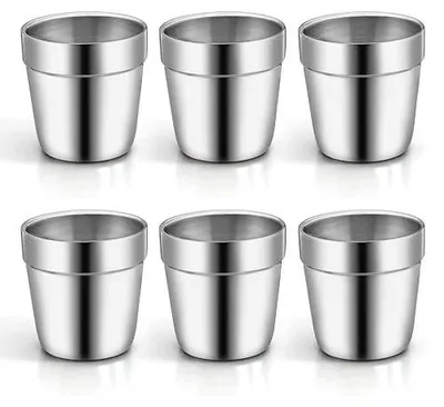 Zdjęcie produktu dla Filiżanki espresso ze stali nierdzewnej podwójne ścianki zestaw 6 sztuk
