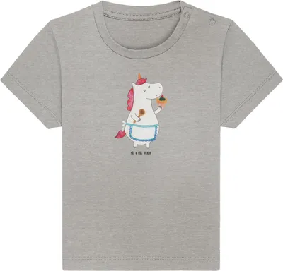 Produktbild von Mr. & Mrs. Panda Babyshirt Einhorn Küche 0. - 6. Monat - Heather Grey - Geschenk, Träumen, Kuchen,  T-Shirt, Muffin, Baby Jerseyshirt, Organic Shirt, Einhörner, Torte