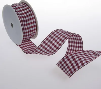 Produktbild von Karoband mit Drahtkante - bordeaux - 40 mm auf 25 m Rolle - 64098 40 38