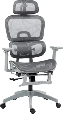 Image de Chaise de bureau, chaise de bureau ergonomique avec revêtement en maille, réglable, à roulettes, avec accoudoirs, appuie-tête, gris