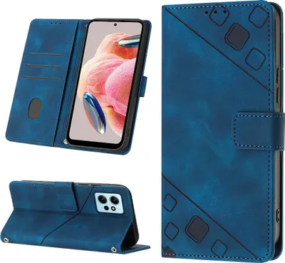 Produktbild von Hülle für Xiaomi Redmi Note 12 4G Prägung Flip Leder Brieftasche Schutzhülle mit Ständer Blau