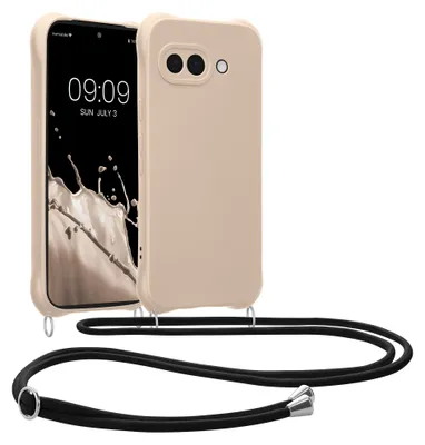 Produktbild von kwmobile Necklace Case kompatibel mit Google Pixel 9a Hülle - Cover mit Kordel zum Umhängen - Silikon Schutzhülle Creme
