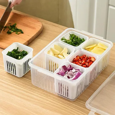 Image de Boîte de rangement pour réfrigérateur, 6 compartiments, pour légumes et fruits, organiseur de réfrigérateur, panier de rangement,