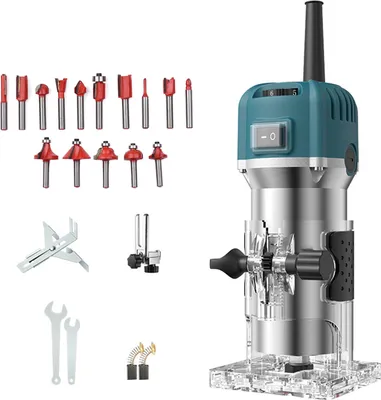 Produktbild von 800W Oberfräse für Holzbearbeitung, 6 Gänge Multifunktions Fräse 33000 U/min, mit 15 Stück 1/4 Zoll Fräser-Bits