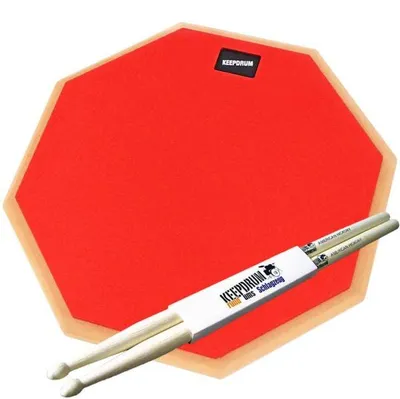 Image de keepdrum DP-RD12 Drum Practice Pad rouge 12 avec baguettes de batterie