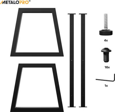 Immagine prodotto di MetaloPro Extreme - Gambe stabili in metallo per tavolo, nero Slitte/telaio per tavolo da pranzo, gambe per scrivania, forma trapezoidale, design resistente per soggiorno e ufficio - 160x80x72 cm