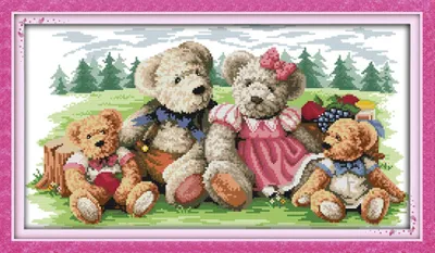 Kreuzstich-Set Bär 14 Count 52x31 cm weißer Stoff