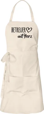 Produktbild von Huuraa Schürze Betreuer mit Herz Natur mit Taschen Baumwolle Kochschürze Geschenkidee