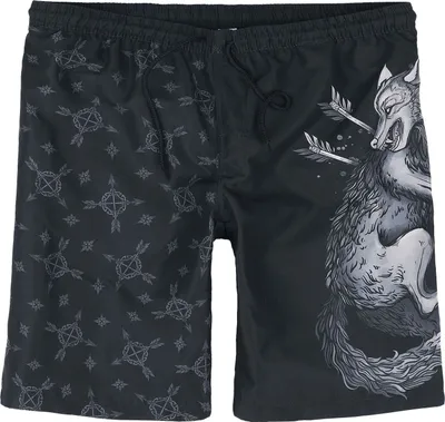 Produktbild von Black Premium by EMP Herren schwarze Badeshorts mit Wolf-Print XL
