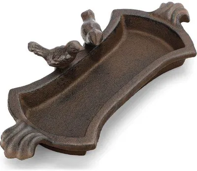 Produktbild von Ibenzoa® Vogelbad aus Gusseisen – frostbeständige Vogeltränke & Futterspender, Vogelpaar-Design, für Garten & Balkon, 28 x 11 x 6 cm