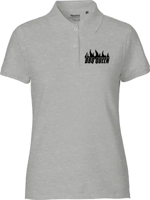 Produktbild von Huuraa Damen Polo Shirt BBQ Queen Flammen M Sport Grey Bio Baumwolle Fairtrade Poloshirt Geschenkidee