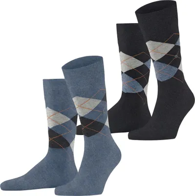 Produktbild von Burlington Herren Socken, 2er Pack - Argyle, Clip, One Size, 40-46 Dunkelblau/Blau 40-46