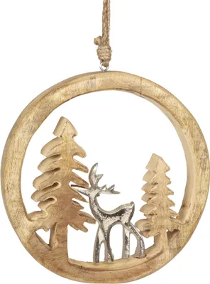 Produktbild von Fensterdeko Weihnachten Rentier Holz Anhänger Adventsdeko Mangoholz 19,5cm